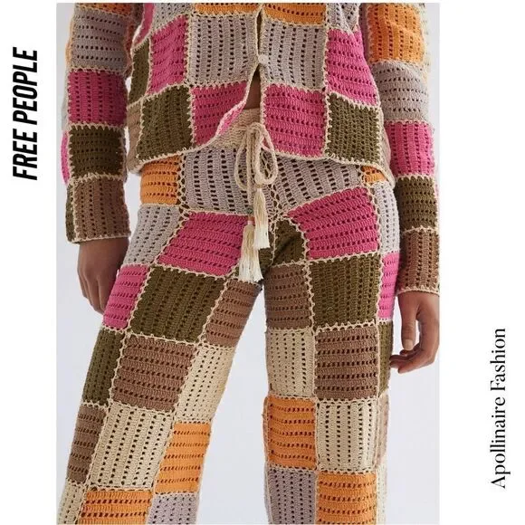 FREE PEOPLE BY SHE MADE ME NWT HAND MADE EDITH PANT SET MEDIUM - Picture 3 of 10